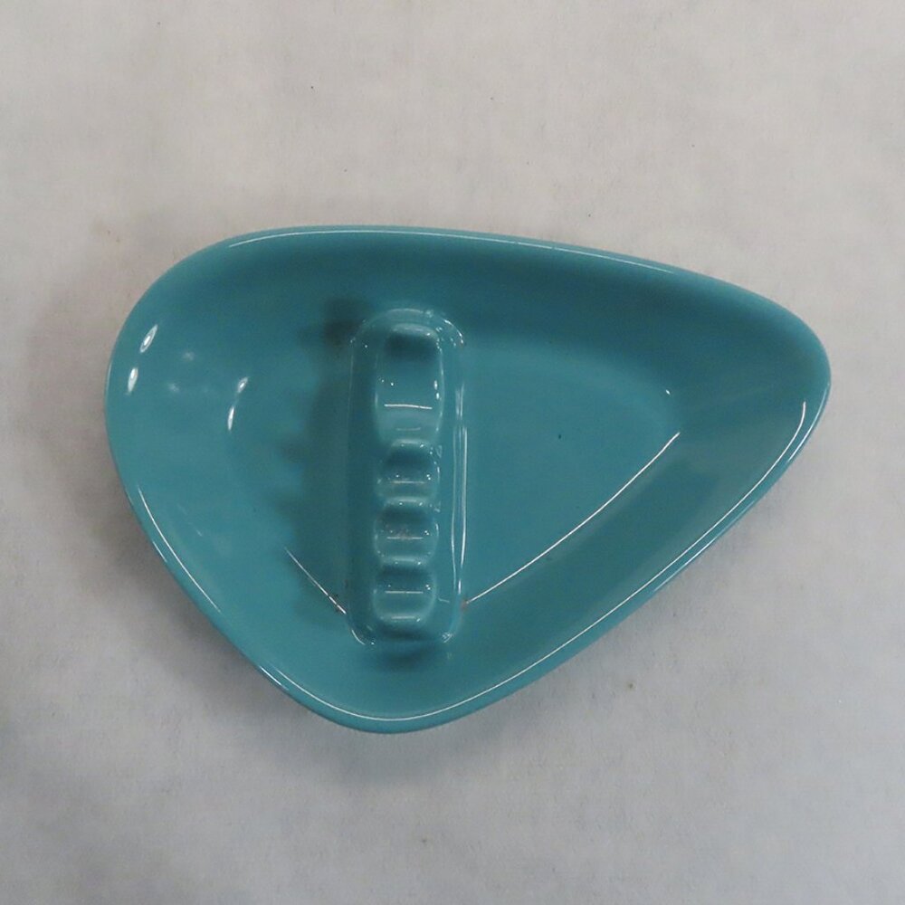 Boomerang  Shape Atomic Era Vintage Turquoise Blue Ashtray